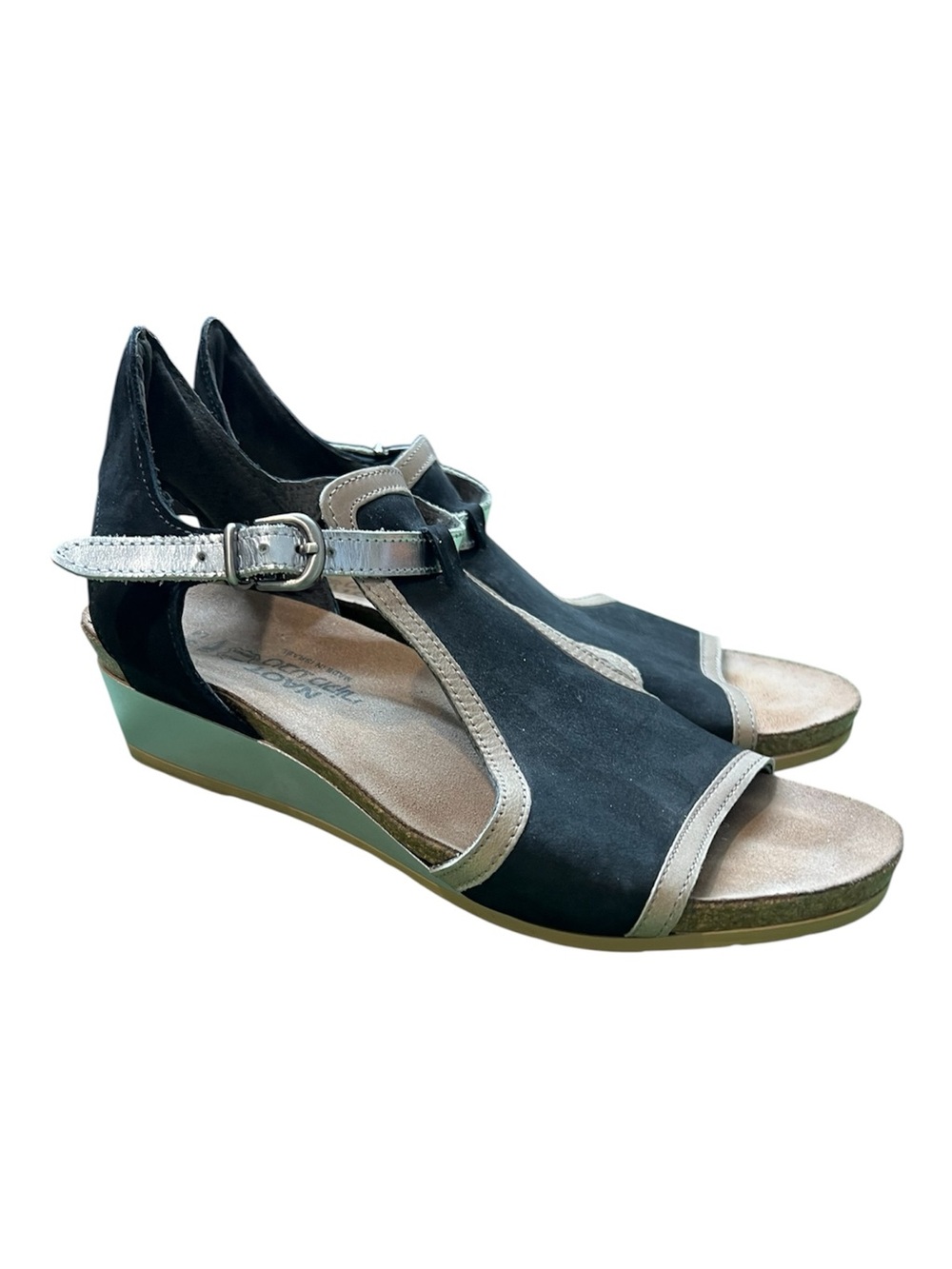 Naot Fiona Wedge Sandals Black Silver Size 39/8